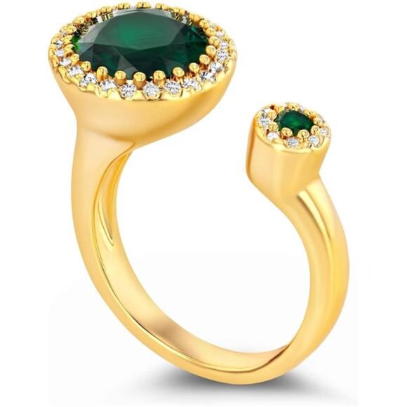 Green Emerald CZ Diamond Adjustable Unique Statement Open Ring for Women Trendy - Picture 1 of 5